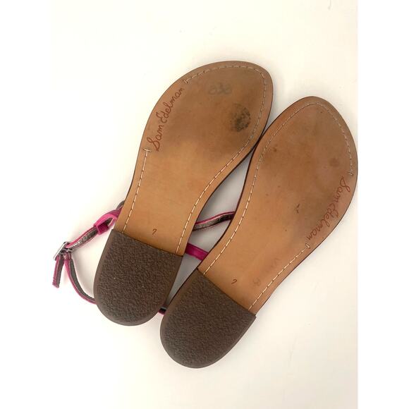 Sam Edelman Gigi Suede Pink Fuchsia T Strap Flat Sandal Thong Ankle Strap 7 - Picture 6 of 8